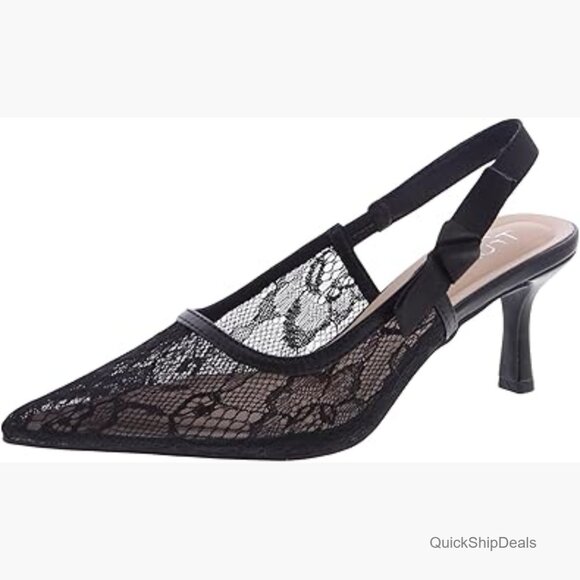 Women Faux Leather Pointed Toe Kitten Heel Pumps Slingback